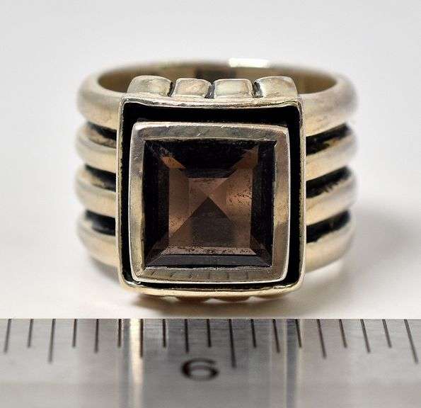 Smokey Quartz Gemstone 1/2 inch Wide Band Ring in Sterling Silver