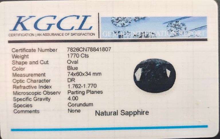 Huge Certified 1770 Ct Museum Size Blue Sapphire