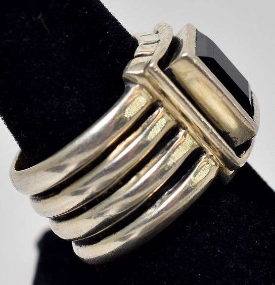 Smokey Quartz Gemstone 1/2 inch Wide Band Ring in Sterling Silver
