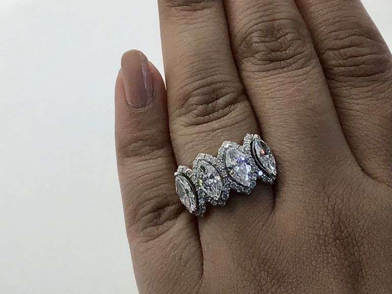 14K White Gold Marquise Cut Lab Diamond Ring