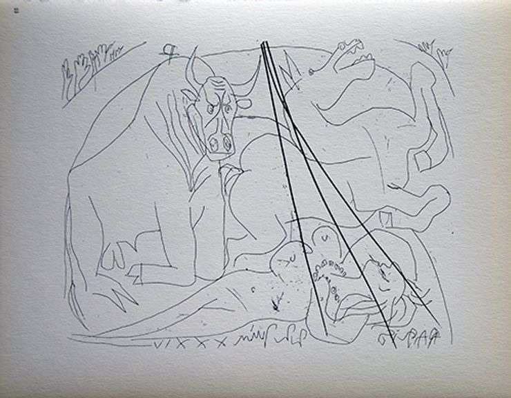 PABLO PICASSO, BULL, HORSE AND RECLINING WOMAN
