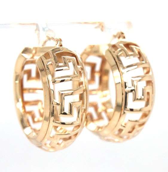 14kt Yellow gold Greek key hoop earrings