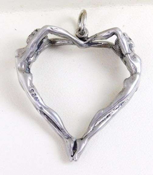 Signed Sterling Silver Nudes Heart Pendant