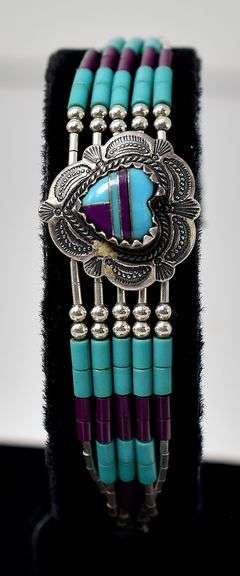 Native American Turquoise and Amethyst Gemstone Bracelet