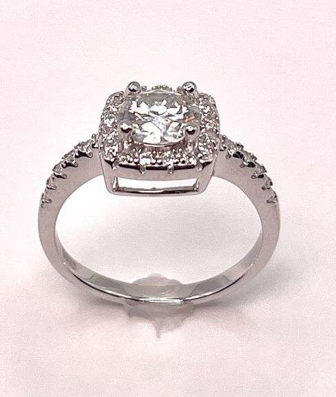 14 Kt White Gold Plate 6.5 mm Amber Ice Fire Moissanite Ring