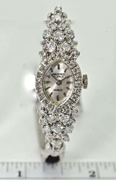 Diamond-Laden 14K White Gold Ladies Guildcrest Watch