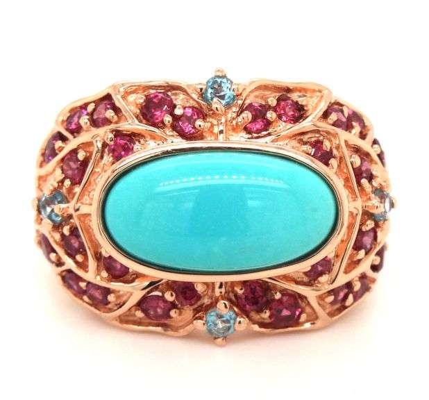 14kt Yellow gold East West oval turquise and tourmaline topaz cocktail ring
