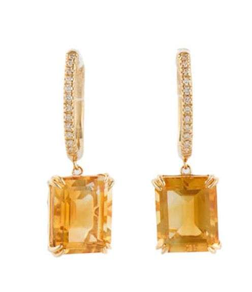 Effy Emerald Cut Citrine and 0.10ctw Diamond Drop Earrings in 14K