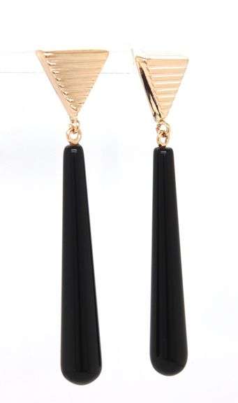14kt Yellow gold teardrop black onyx dangle earrings