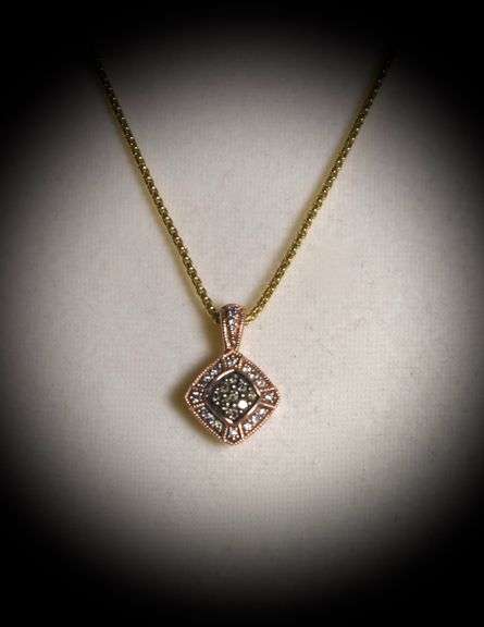 Pretty 14K Rose Gold Diamond Pendant on Necklace