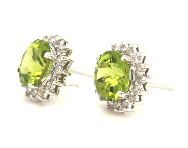 14kt White gold 3ctw Peridot and diamond accent earrings