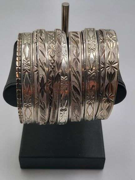 Great! Antique Russian silver, marked 84, quantity of 12 hand hammered antique silver bangles.