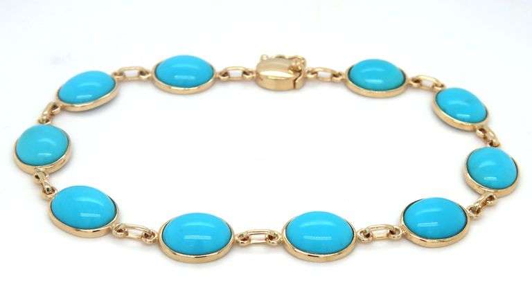 14kt Yellow gold bezel set turquoise bracelet
