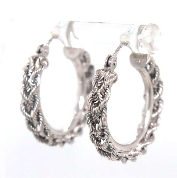 14kt White gold twisted rope hoop earrings