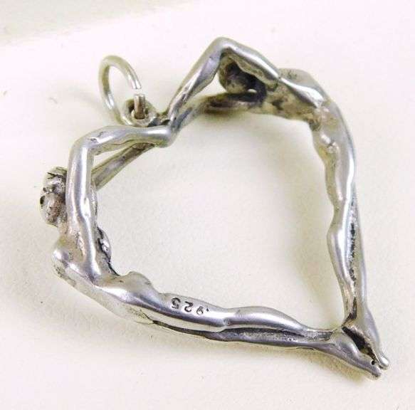 Signed Sterling Silver Nudes Heart Pendant