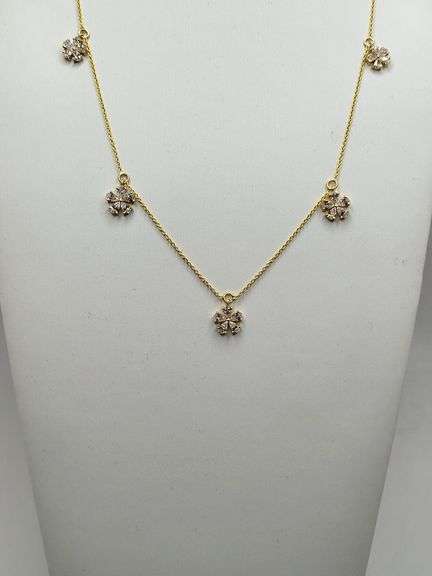 14k yellow gold Lab-Grown Multi-Diamond Dangle Station Necklace