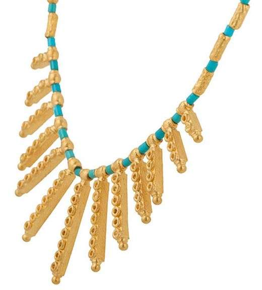 Blue Turquoise Cleopatra Egyptian Statement Necklace in 24K