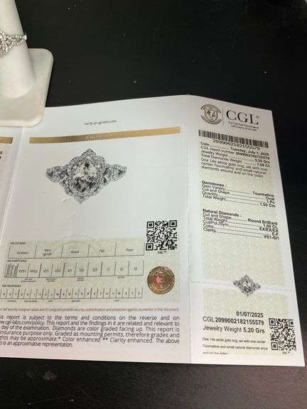 CERTIFIED 14K WHITE GOLD DIAMOND AND TOURMALINE RING