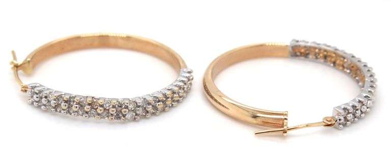 10kt Yellow gold 0.75ctw 2 row diamond hoop earrings