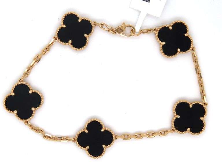 18KT Yellow Gold Five Motifs Black Onyx Bracelet