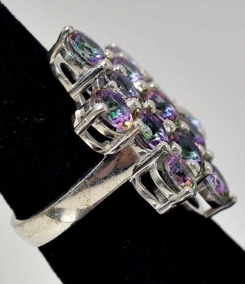 Mystic Topaz Gemstone Cluster Ring in Sterling Silver