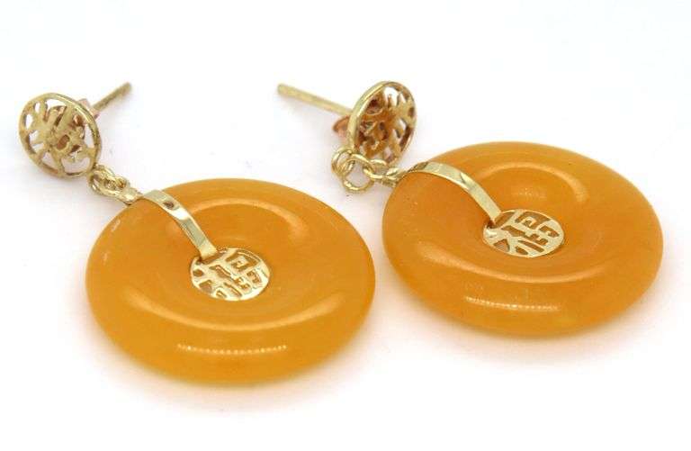 14kt Yellow gold yellow Jade dangle earrings