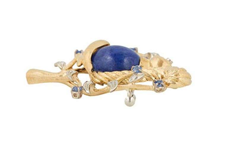 0.20ctw Diamond, 0.17ctw Sapphire and Lapis Lazuli Squirrel Brooch in 18K
