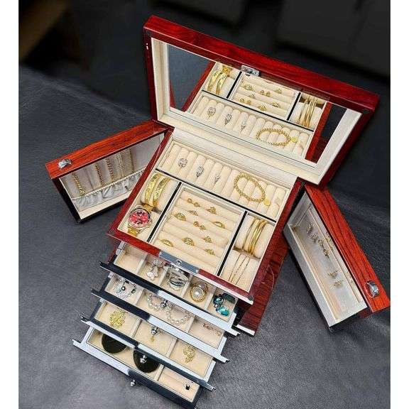 Luxury Rosewood Jewelry Box with Fingerprint Lock
