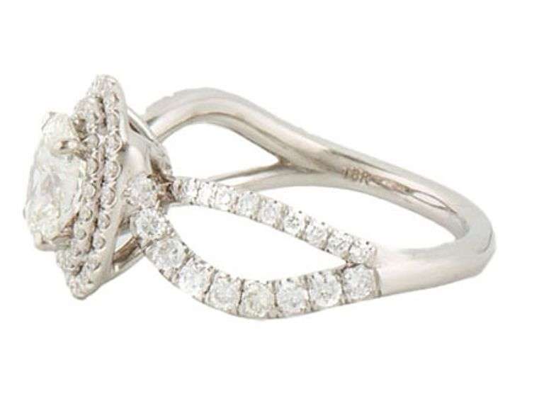 1.71ctw Oval and Round Diamond Double Frame Split Shank Engagement Ring in 18K
