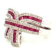 14kt White gold 1.35ctw ruby and 0.40ctw diamond bow ring