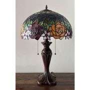 Stained Glass Table Lamp with Rose Design