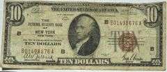 $10 Fed Reserve Bank NY NY Series 1929 Brown Seal National Currency Note.