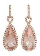 12.50ctw Tear Drop Shaped Morganite and 1.00ctw Diamond Frame Drop Earrings in 14K