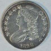 Needle-sharp Near Mint 1828 Capped Bust Half Dollar. Cleaned.