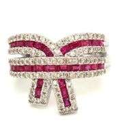 14kt White gold 1.35ctw ruby and 0.40ctw diamond bow ring