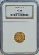 Very Choice BU 1925-D $2.50 Indian Gold Piece. NGC MS63