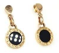 18kt Yellow gold black onyx BVlgari style round dangle earrings