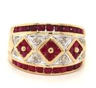 14kt Yellow gold rubies set in squares and diamond wide band