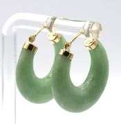 14kt Yellow gold Green Jade hoop earrings