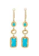 New Doves by Doron Paloma Quartz MOP Turquoise and Diamond Dangle Earrings in 18K