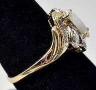 Beautiful 10K Yellow Gold Opal Gemstone and Diamond Ring