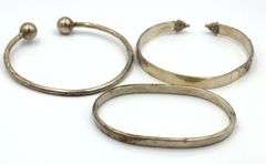 Group lot of 3 cuff bangles in 925 sterling silver