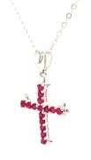 14kt White gold 0.60ctw Ruby cross pendant on chain