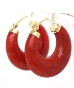 14kt Yellow gold red Jade hoop earrings