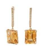 Effy Emerald Cut Citrine and 0.10ctw Diamond Drop Earrings in 14K