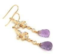 14kt Yellow gold amethyst and diamond Fluer De Lis dangle earrings