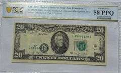 $20 1977 SF FRN PCGS 58 Overprint Misalignment Error