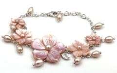 925 Sterling Silver Pink Mother Of Pearl Bracelet And Earrings Set