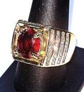 Impressive Mens 14 Kt Yellow Gold Plated 4.5 Ct Lab Simulated Ruby Diamond Ring