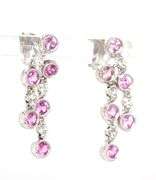 14kt White gold bezel set pink sapphire and diamond drop dangle earrings